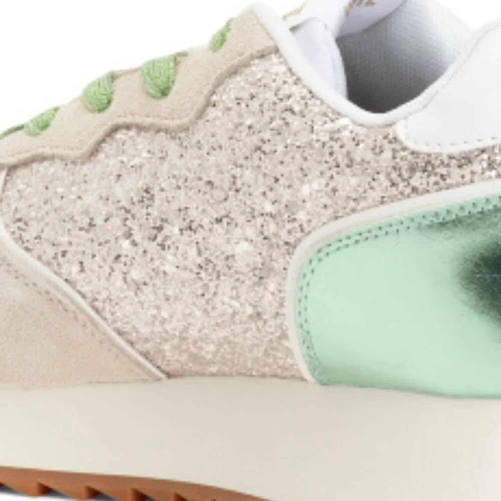 W6yZ Women's Jet-W Suede Sneaker Cream Multicolor Metallic & Glitter Size 38 NEW - Picture 5 of 6